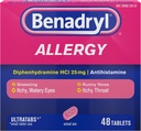 Benadryl Ultratabs Антигістамінна алергія Медицина, Diphenhydramine HCl таблетки, 48 ct