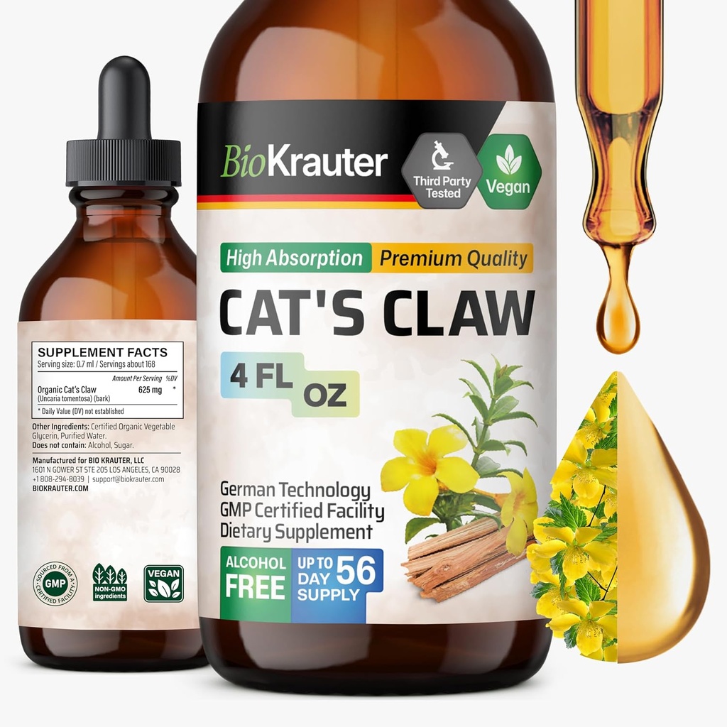 BIO KRAUTER Cats Krough Tincre - Click Cats Help Herb สําหรับการสนับสนุนอิมมูน - แอลกอฮอล์และน้ําตาลฟรี - เวก้าลดลง 4 FIOz.