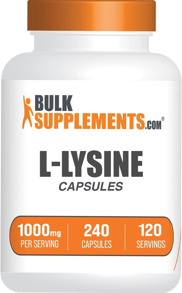 BulkSupplements.com L- Lysin HCl kapsler - Sport Nutrition Supplement, Lysin 1000mg - for immunforsvar, Gluten Free, 2 kapsler per servering, 240 greve (pakke med 1)
