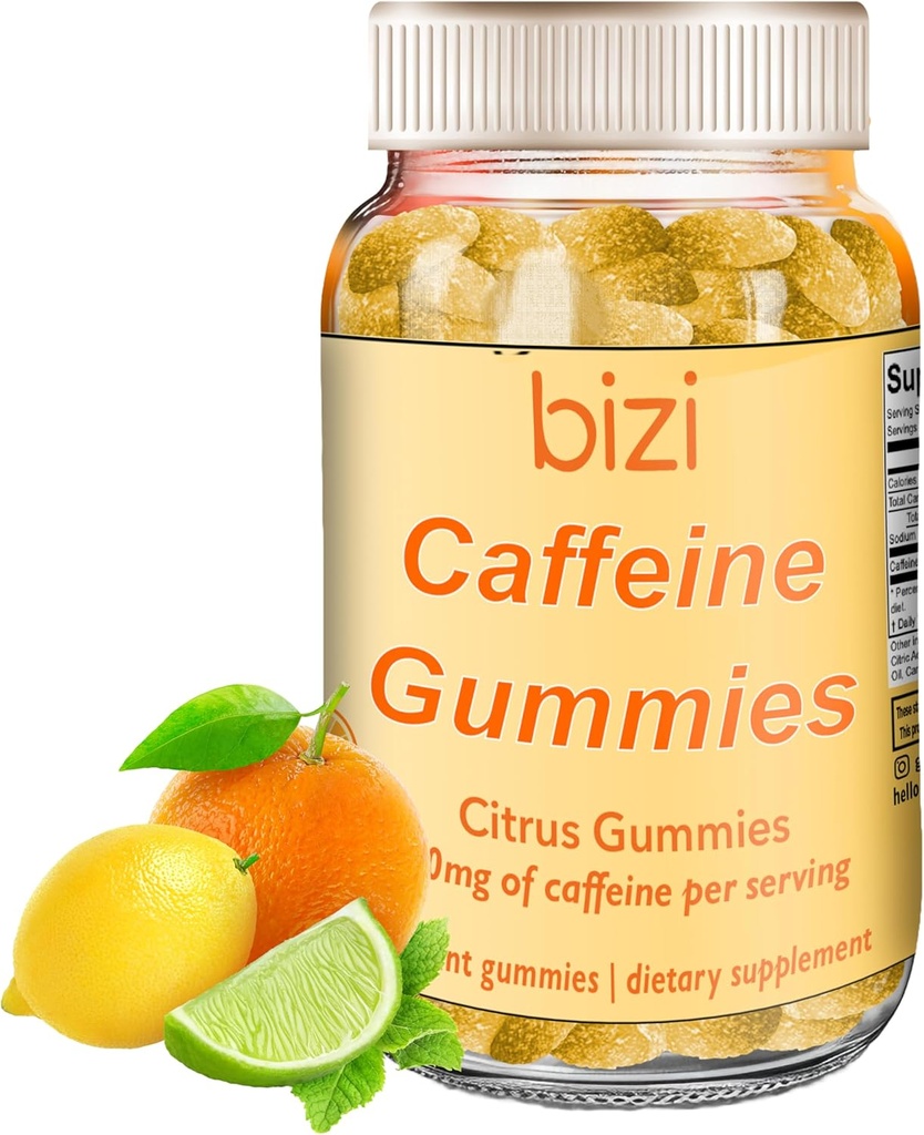 Biz Cafeine Grumets per homes i dones, Energia suplementari per a pressionar Focus, Caffeine Gies per adults, 30mmg Cafeine per Gummmy, Cirus Flavor (60 ct)
