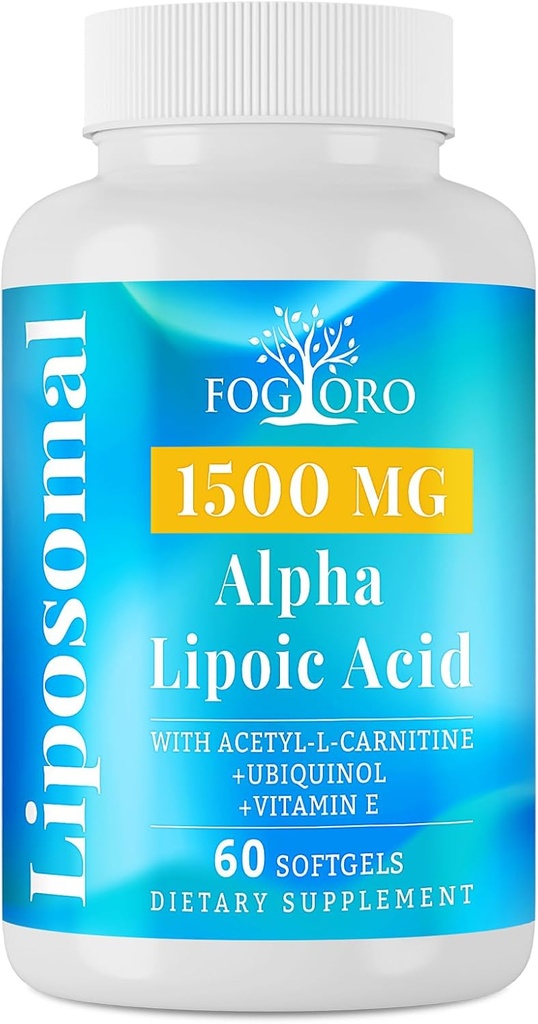 Fogoro Alpha Lipoic Acid 1500 mg-Liposomal ALA supplement for Cellular Energy Production,Lipid Metabolism, Free Radical Scavenger,60 Softgels