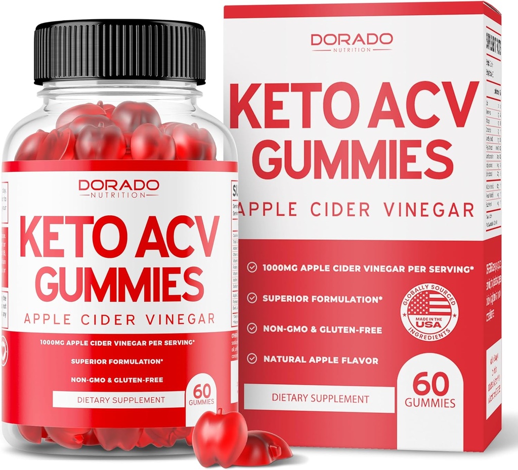 Keto ACV Gumies Advanced Hujšanje - 1000mg Keto Gumies (ACV za hujšanje in maščoba) Maščoba gori - okusno jabolko aroma - Non-GMO, Vegan, Tretja stranka Tested - ZDA Made (60 Count)