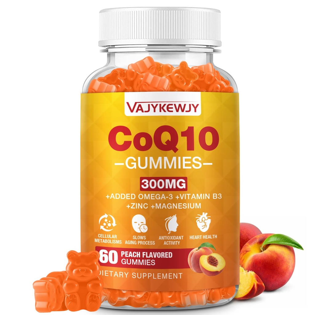 Sugar-Free CoQ10 Gummies 3000 mg - Plus Omega-3, Vitamin B3 & Zinc, High Absorption Coenzyme Q10 Supplements for Cellular Energy & Antioxidant Support, Vegan 60 Count
