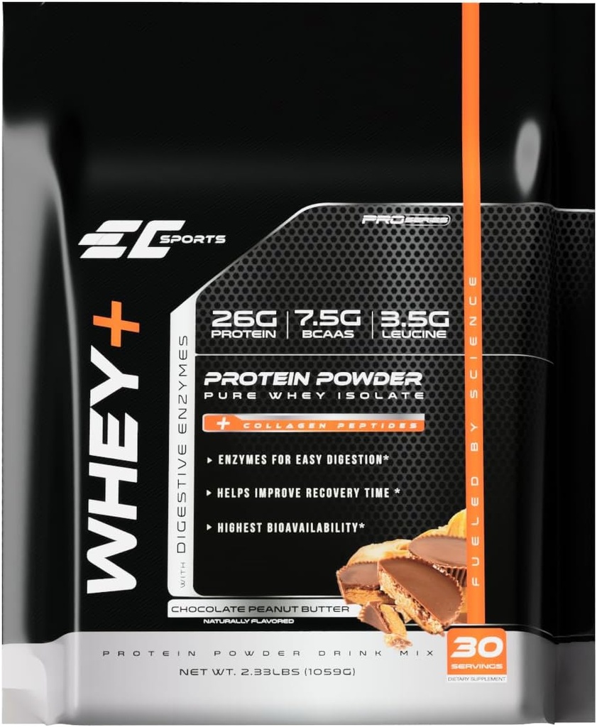 EC Sport Whey+ Protein Powder, Chocolate Peanut butter mescla w/Diagestive Enzymes - Isote suplementaris, Crunnern Peptides w/Swift Reform - 30 Servings