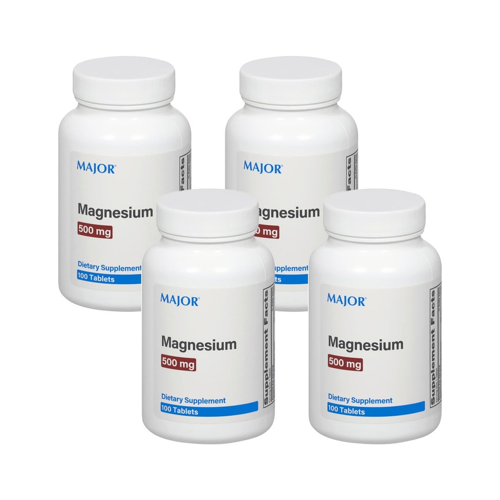 Major Magnesium 500mg - Magnesium Oxide Tablets - Dietary Supplement - 100 Count (4 Pack)