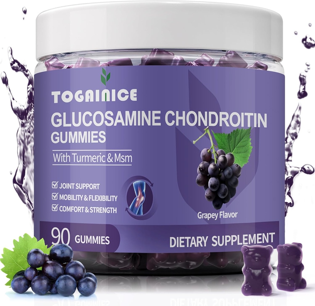 Glucosamine Chondroitin Gummies Sugar Free,Extra Strength 1500mg Glucosamine with MSM & Turmeric,Joint Support Gummies Supplements for Men & Women,for Joint Flexibility & Bone Health, 90 Count V01
