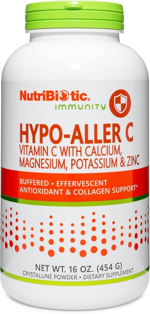 Acbiiotic - Hypo-Aller C אבקת ויטמין C & מינרלים, 16 Oz | 1300 Mg ויטמין C for Antioxidant & Collagen Support | Buffered with Calcium, Magnesium, Zinc & Potassium