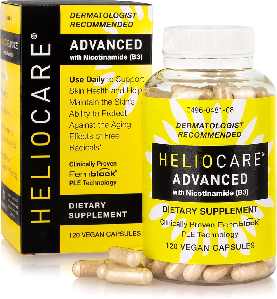 Heliocare Advanced Niacin B3 Dodatek: Fernblock PLE Extract 240mg per Serving - Podporuje zdraví kožních buněk W / Antioxidant Rich Vitamin B3 Niacin 500 mg - 120 Vegan Kapsle