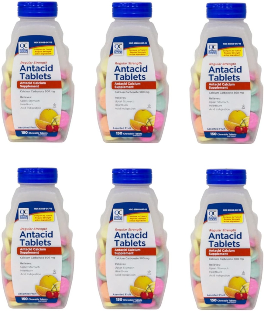 质量选择 常规强碳酸钙 500 mg Antacid Chewable 片,150 counts - pack of 6