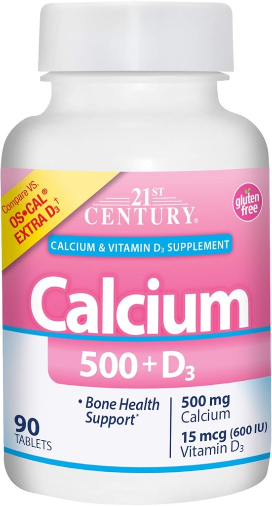 21st Century Calcium Plus Extra D Caplets, 500 mg, 90 Skaits, iepakojumā 1