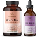 HERBAMAMA 山羊的Rue和Milk Thetle Kit - 1200 mg的山羊的Rue Capsules和Milk Thetle Liver Detox Drops 4 fl oz - Vegan,非GMO,糖和无酒精 - 2 Pack