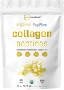 Micro Ingredients Collagen Peptides אבקת אורגני, 12oz | סוג I & III + חלבון טבעי | Grass-Fed Bovine Source