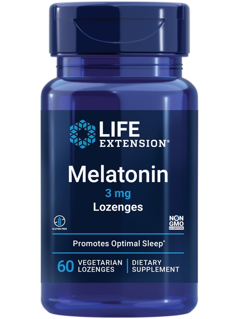 Life Extension Melatonin, 3 mg, Optimal Sleep Support, Healthy circadian Rhythms, Cellular Defense, Gluten-Free, Non-GMO, Vegetarian, 60 chewable lozenges