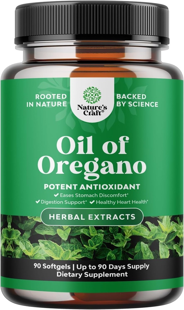 Natures Craft Wild Oil of Oregano Softgels - Gentle Detox for Immune Support - Concentrated Oregano Oil Softgels - Eases Digestion, Gut Balance & Cleanse Body - Trusted Herbal Supplements - 90 Count