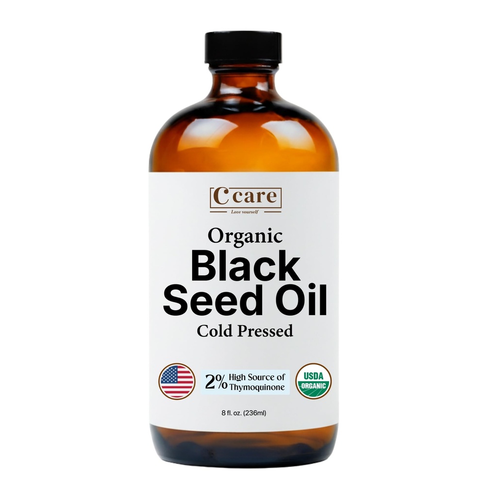 Black Seed Oil Organic Cold Pressed Unrefined Glass Bottle | USDA Certified Organic Black Cumin Seed Oil | High Thymoquinone Omega 3 6 9 | For Immune Support, Joints, Digestion, Hair & Skin | 8 Fl oz