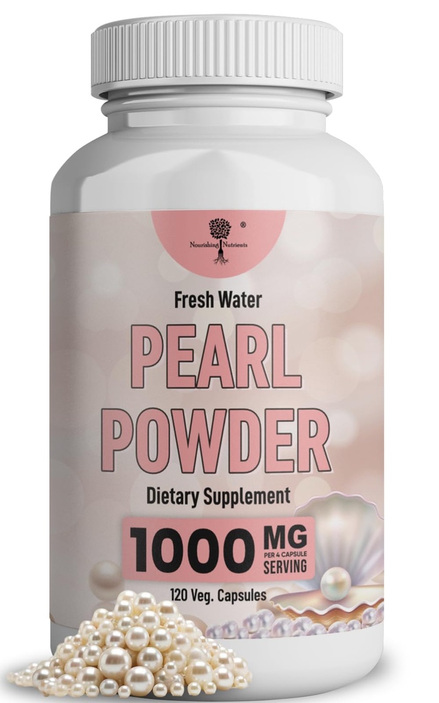 Pearl Powder Supplement for Skin Health - Anti-Aging, Antioxidant & Collagen Production - Healthy Eyes, Hair & Nails, Supports Immunity, Mood and Sleep - With Calcium & Amino Acids 120 capsules 1000mg