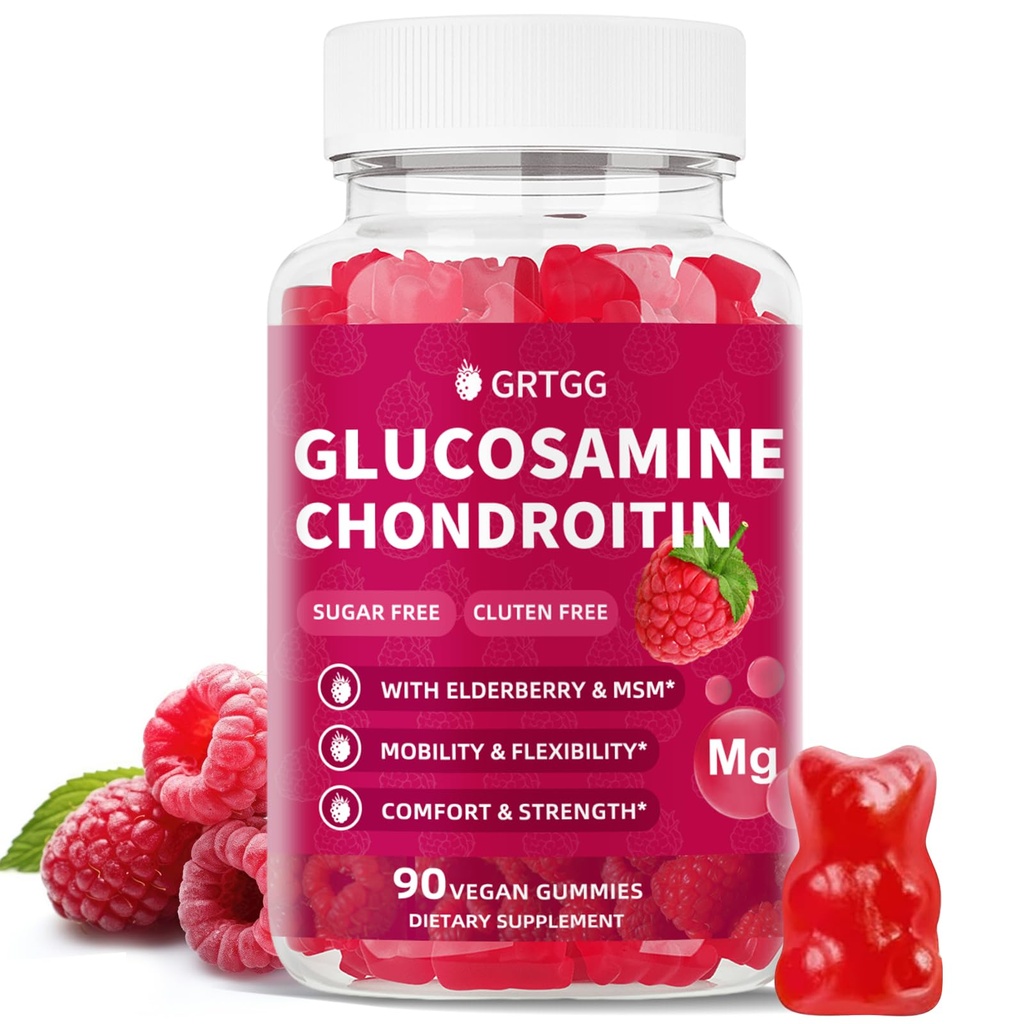 Glucosamine Chondroitin Gummies with MSM & Elderberry Extra Strength 3000MG - Joint Support, Antioxidant Immune Support Supplement for Adults, Men & Women - 90 Raspberry Gummies