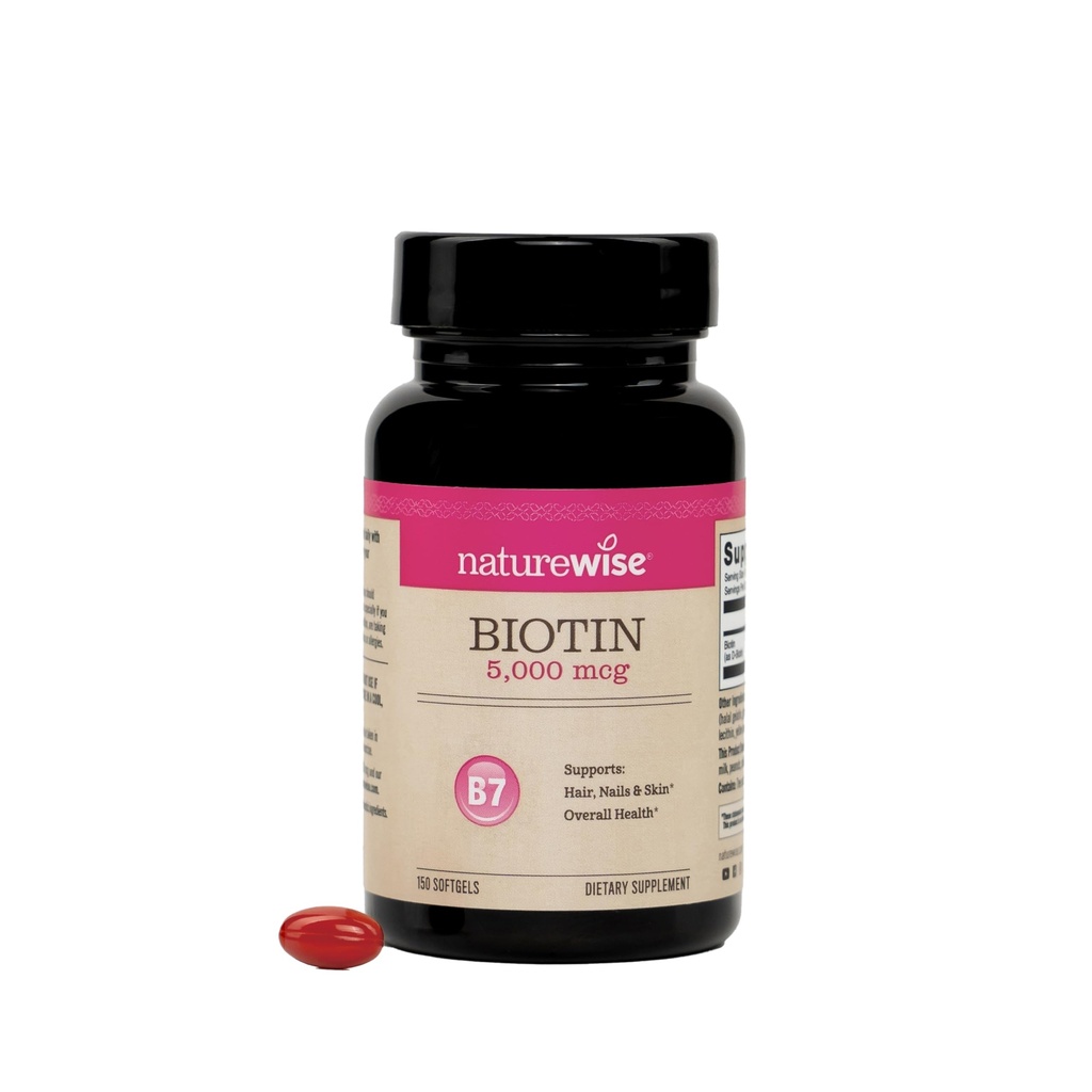 NatureWise Extra Strength Biotin 5,000 mcg Softgels - Biotin for Hair Growth Women & Men + Skin & Nails Support - Non-GMO, USA Manufactured - 150 Softgels[150-Day Supply]