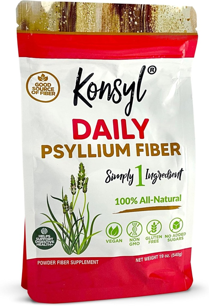 Konsyl Daily Psyllium Fiber Powder | 100% All-Natural Psyllium Husk for Gut & Digestive Health | Non Sugar, No Fillers 90 Serving (540g)