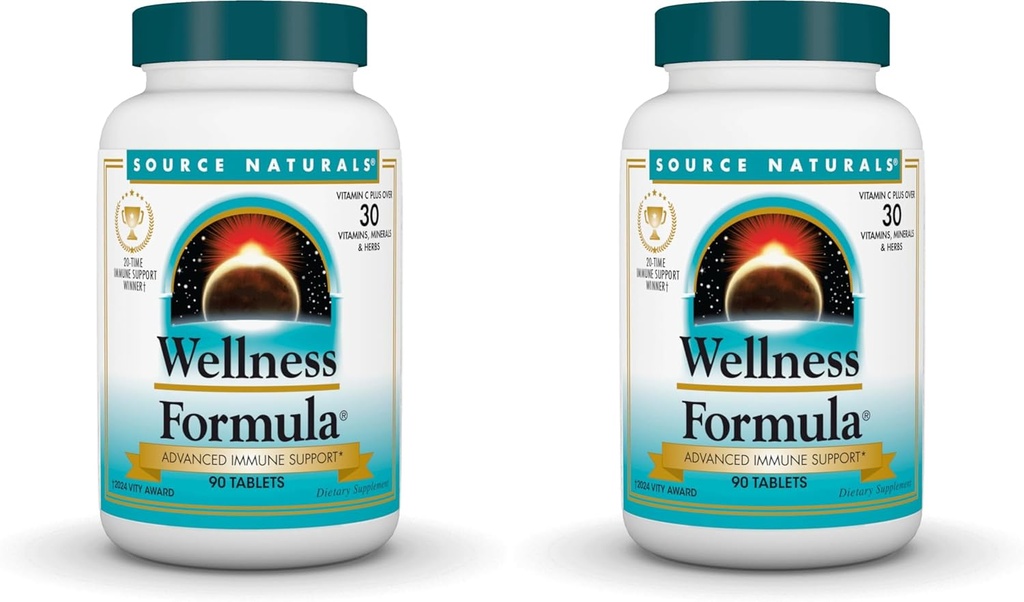Iturria Naturals Wellness Formula Bio-Aligned Vitamins & Herbal Defensa - Sistema Inmuneari Laguntzeko Gehigarria eta Immunity Booster * - 90 Tablet (2ko paketea)