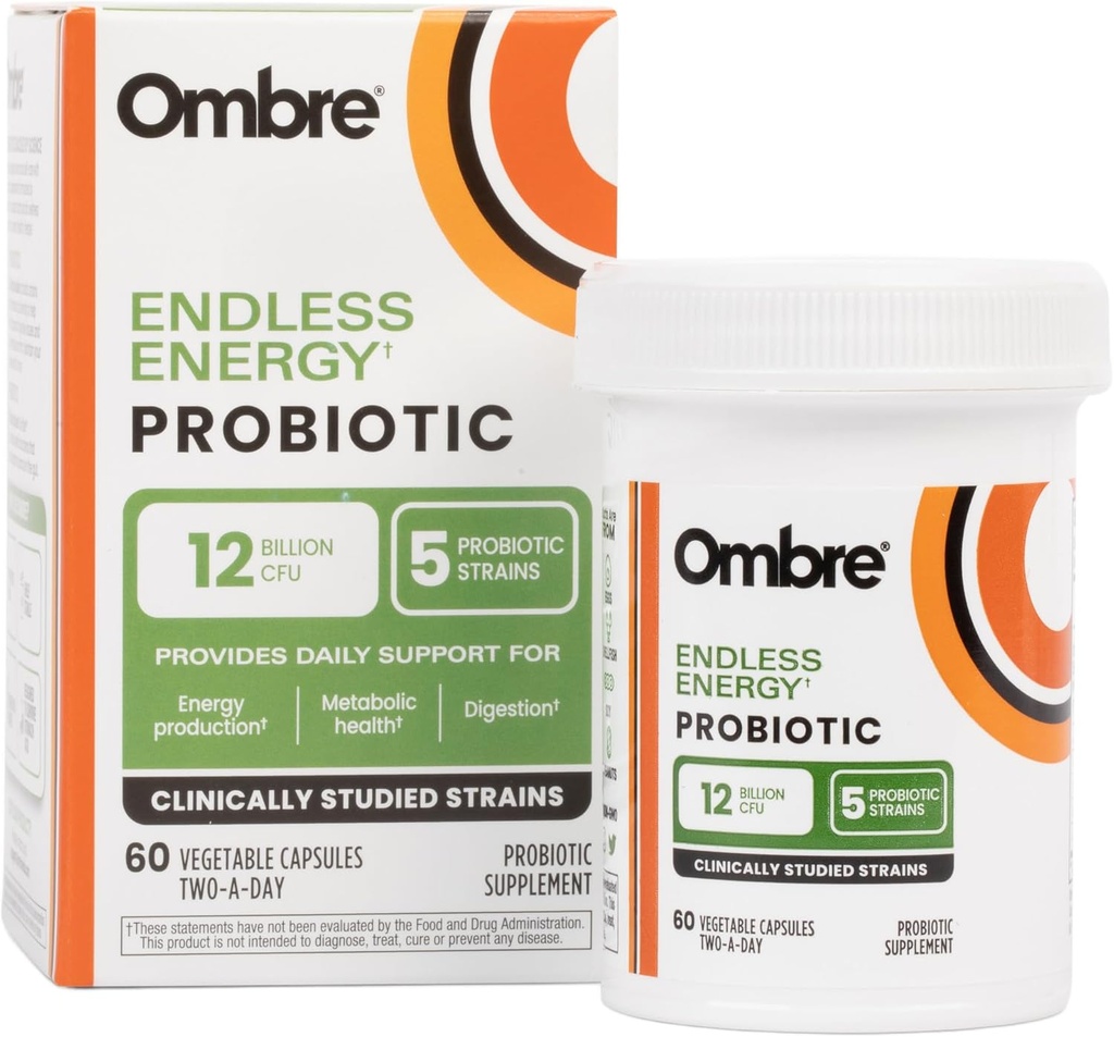 Ombre Endless Energy Probiotic Доплащане, Подкрепете Natural Energy Production, Memory, Focus & Gut Health, 12 Billion CFU, Profession-Stable, 30 Servings