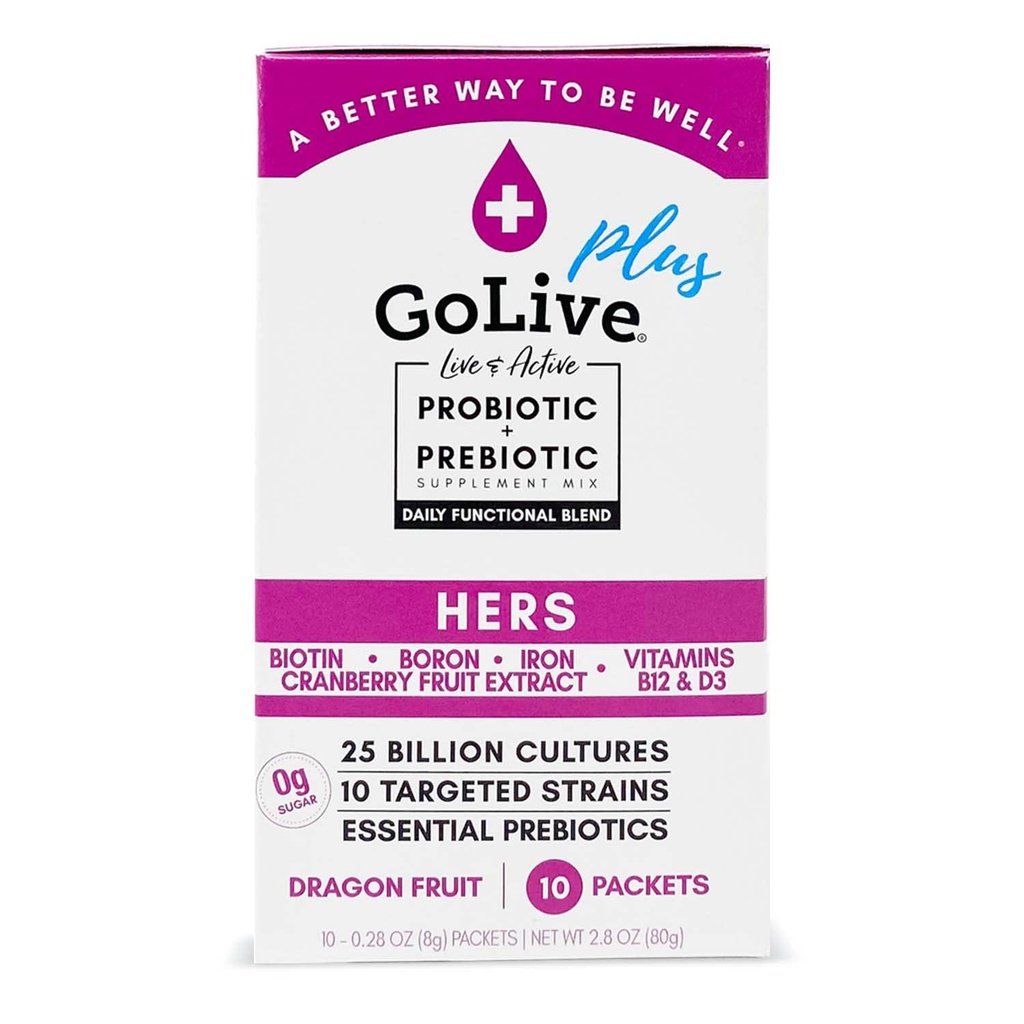 GoLive Probiotic for Women – Sugar- Free Synbiotic Powder với Prebiostic, Cranberry, Biotin, B12 & D3-25 Billion CFUs, 10 CFUUS Strains – Hỗ trợ Vaginal, BT & Imune Health