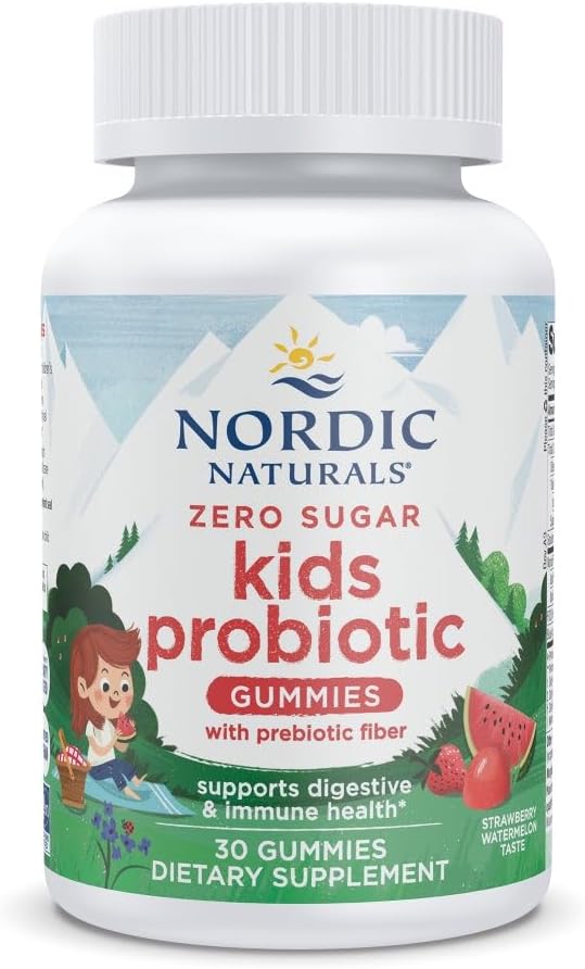 Nordic Naturals Zero Sugar Kids Gummies Probiotice - Aromă de căpșuni - 30 Gume - Sprijină Digestive Wellness & Immune Health - Non-GMO - A treia parte testat - Vegan - 30 Serviri