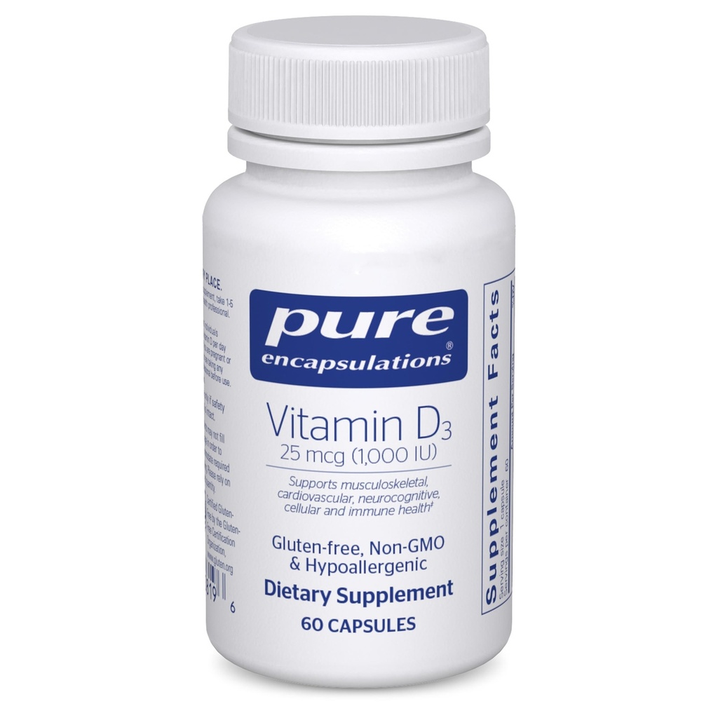 Pure Encapsulations Vitamin D3 25 mcg (1,000 IU) - Supplement to Support Bone, Joint, Breast, Heart, Colon & Immune Health* - with Premium Vitamin D - 60 Capsules