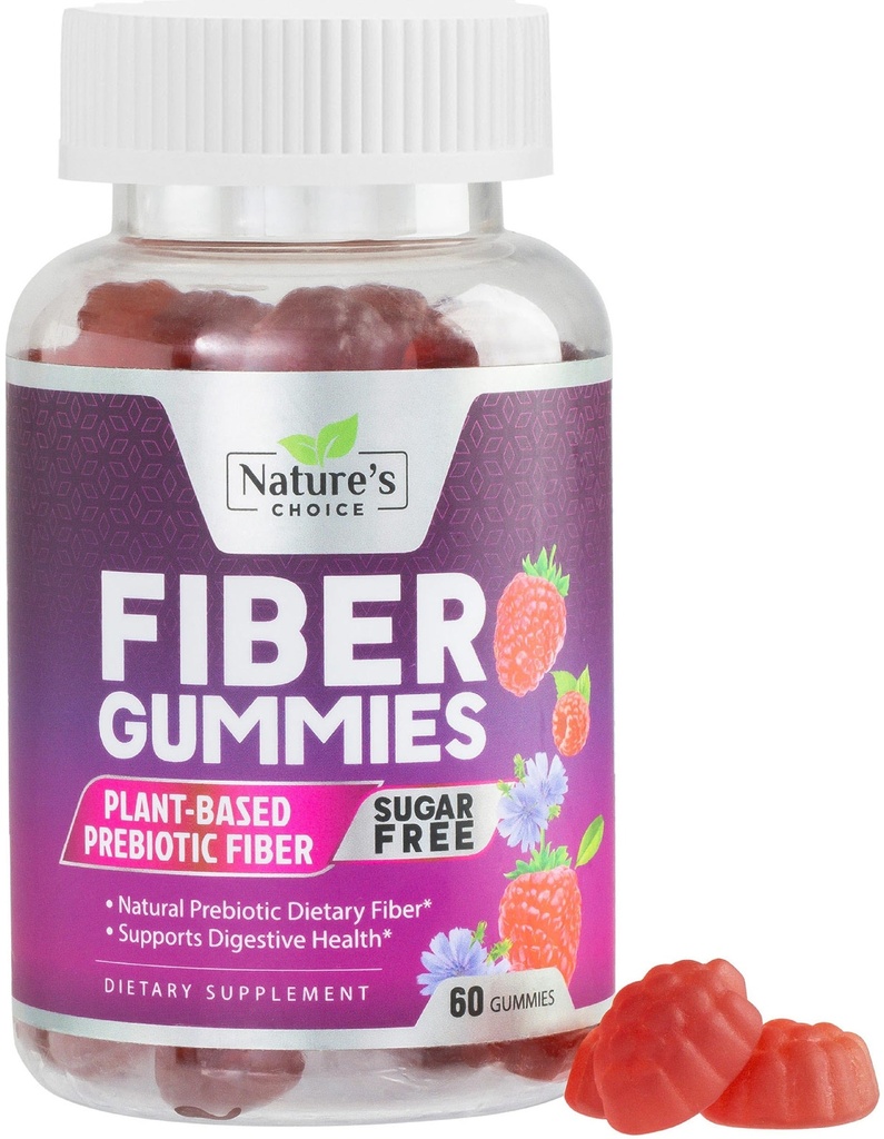 Fiber Gummies For Adults - Daily Digestive Health & Regularity Support - Sugar Free Soluble Fiber 4g Per Serving Gummy Supplement - Plant Based Prebiotic Gut & Digestion Support Gummy - 60 Gummies