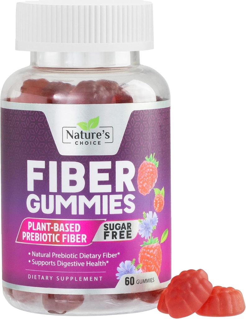 Fibra Gumiile pentru adulți, Sugar Free Daily 4g Gummy Fiber Supplement, Prebiotic Gummy Digestive Health Support - Pe bază de plante Soluble Chews, Prebiotice Sustine Regularitatea și Digestia - 60 Gume