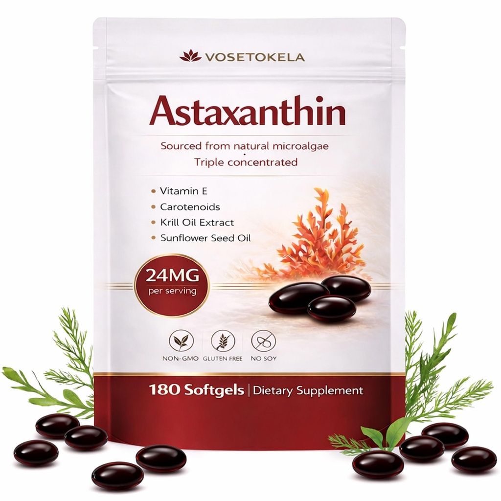 Astaxanthin, Astaxanthin Supplements, Astaxanthin 24mg, 180 Softgels, 24mg Each, 6 Month Supply, from Microalgae, Gluten-Free, Non-GMO, Supports A Healthy, Balanced Lifestyle