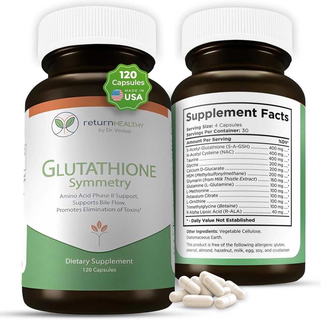 Glutitione Simmetric | S-Acetil Glutathene Supplement | Antooxidants & Detoxification Supplement   ระบบเซลติกธรรมชาติ | All-Natural, เวก้า, Not-GMO, 120 Cap