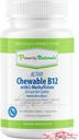 Power by Naturals Active Chewable B12 con L-Metil Folate Suplemento para Mulleres e Homes, Cherry Flavor, 60 Tablets