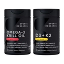 Sports Research® Multivitamin Pack - Omega-3 Krill Oil 500mg w/Choline, Phospholipids & Astaxanthin and Vitamin K2 & Vegan D3 5000iu with Coconut MCT Oil - Non-GMO · Gluten Free