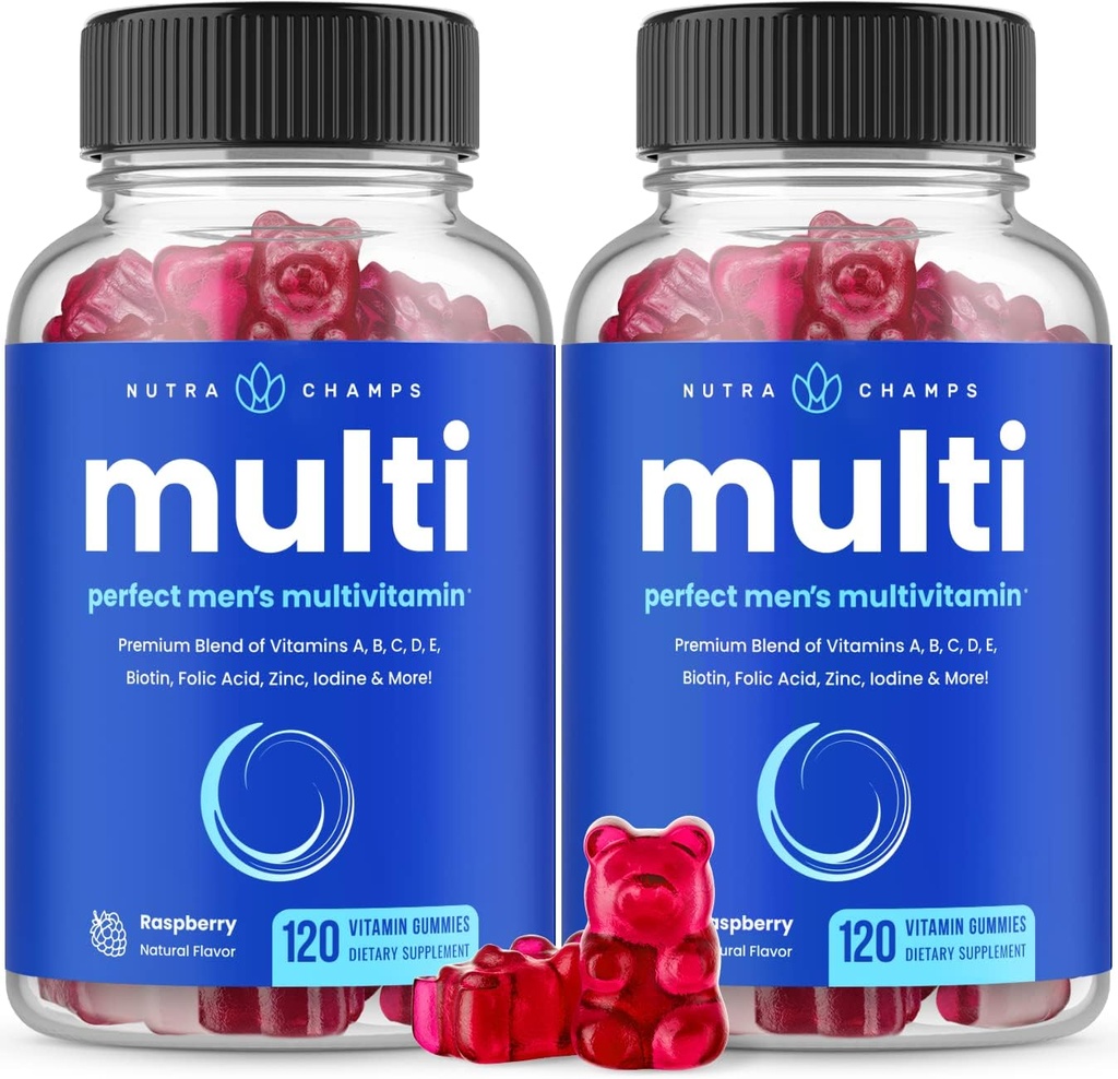 NutraChamps Multivitamin pro muže, 240 Počet, Vitamíny A, B, C, D, E, Biotin, Zinek, Mens Gummy Multivitamins Dodatek, Žvýkací Daily Multi Gummy Vitamíny pro muže (Pack of 2)