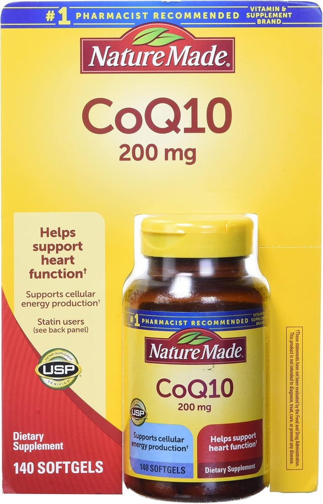Nature Made CoQ10, Softgels pomaga podpirati delovanje srca in proizvodnjo celične energije, brez arome, 200 mg, 140 Število