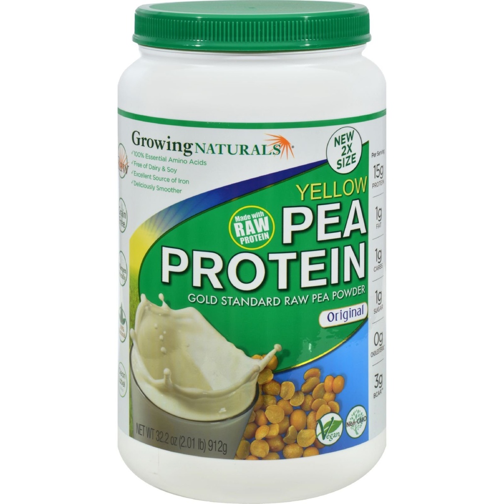 Growing Naturals Raw Pea Protein Powder, Vegan Plant Based Protein, BCAA, Low-Carb, Low-Sugar, Original Unflavored, 2 Pound (Pack of 1)