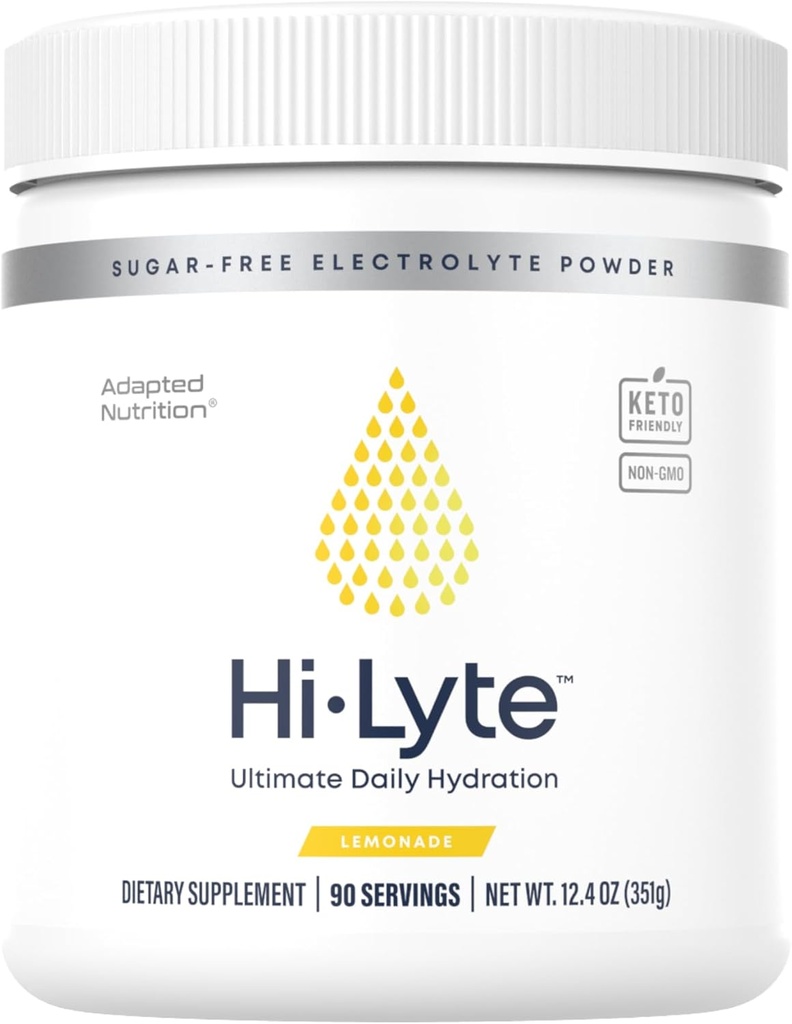 Hi-Lyte Limonada Electrolyte Pó, Suplemento de hidratação diária Drink Mix, 90 Servings (sem açúcar), 0 calorias, 0 carboidratos (sem maltodextrina). Gluten-Free □ Suporta Keto