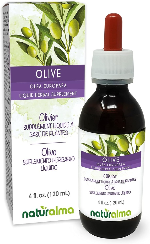 Naturalma Olive (Olea europaea) Leaf Alkoholfri tinktur - 4 fl oz Liquid Extract i droppar - Herbal Supplement - Vegan