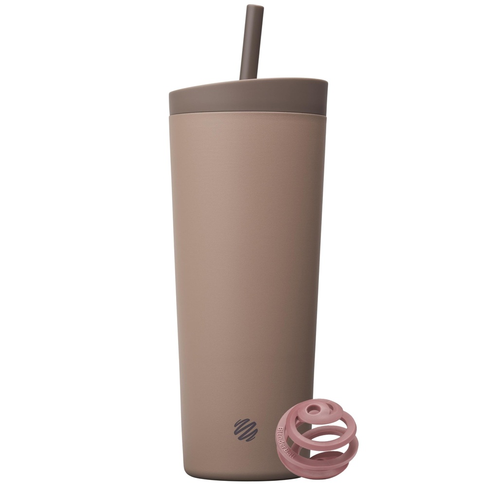 BlenderBottle 2-in-1 Insulated Stainless Steel Shaker Tumbler, Swig Leakproof Lid, Straw, BlenderBall, BPA Free, For Protein Shakes, Smoothies, And Pre Workout, 24 oz, Brown (Cocoa)
