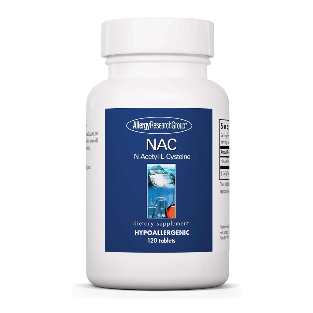 Allergy Research Group ARG NAC 500 mg - 1000 mg N-Acetyl L-Cysteine - Supports Immune System & Overall Health - Free Form Amino Acid - Hypoallergenic - 60 Servings - 120 Tablets