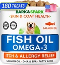BARK&SPARK Omega 3 für Hunde - 180 Fish Oil Treats for Dog Shedding, Skin Allergy, Itch Relief, Hot Spots Behandlung - Joint Health - Skin and Coat Supplement - EPA & DHA Fettsäuren - Canine Salmon Oil