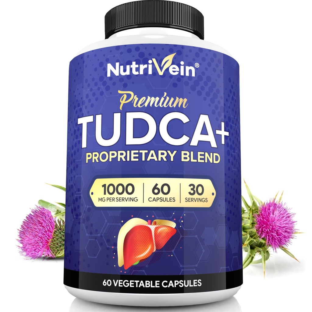 Nutrivein Premium TUDCA+ Liver Support Supplement 1000mg - 30 Day Supply (60 Caps): TUDCA Supplement Bile Salts for Liver Wellness