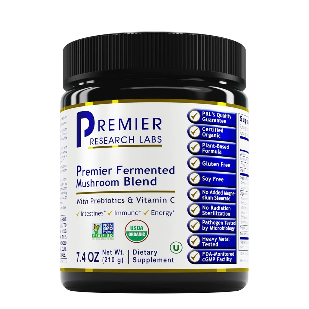Premier Research Labs Premier Fermented Mushroom Blend - Reishi Mushroom Powder, Mushroom Extract for Drink, kawa, Mushroom Complex with Turkey Tail, Cordyceps for Immune & Gut Health - 7.4 oz