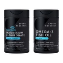 Sports Research® Cognitive Health Support Large Pack with Fish Oil Mini-Softgels (Easy to Swallow) Omega-3 Fatty Acids from Wild Caught Alaska Pollock & Magtein Magnesium L-Threonate Supplement