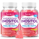 MEENCCD 2 Pack Myo-Inositol & D-Chiro Inositol Gummies, 40:1 Ratio Inositol with Vitamin D3, Magnesium Glycinate, Folate & Zinc, Inositol Supplement for Female Health, Raspberry Flavor, 120 Count
