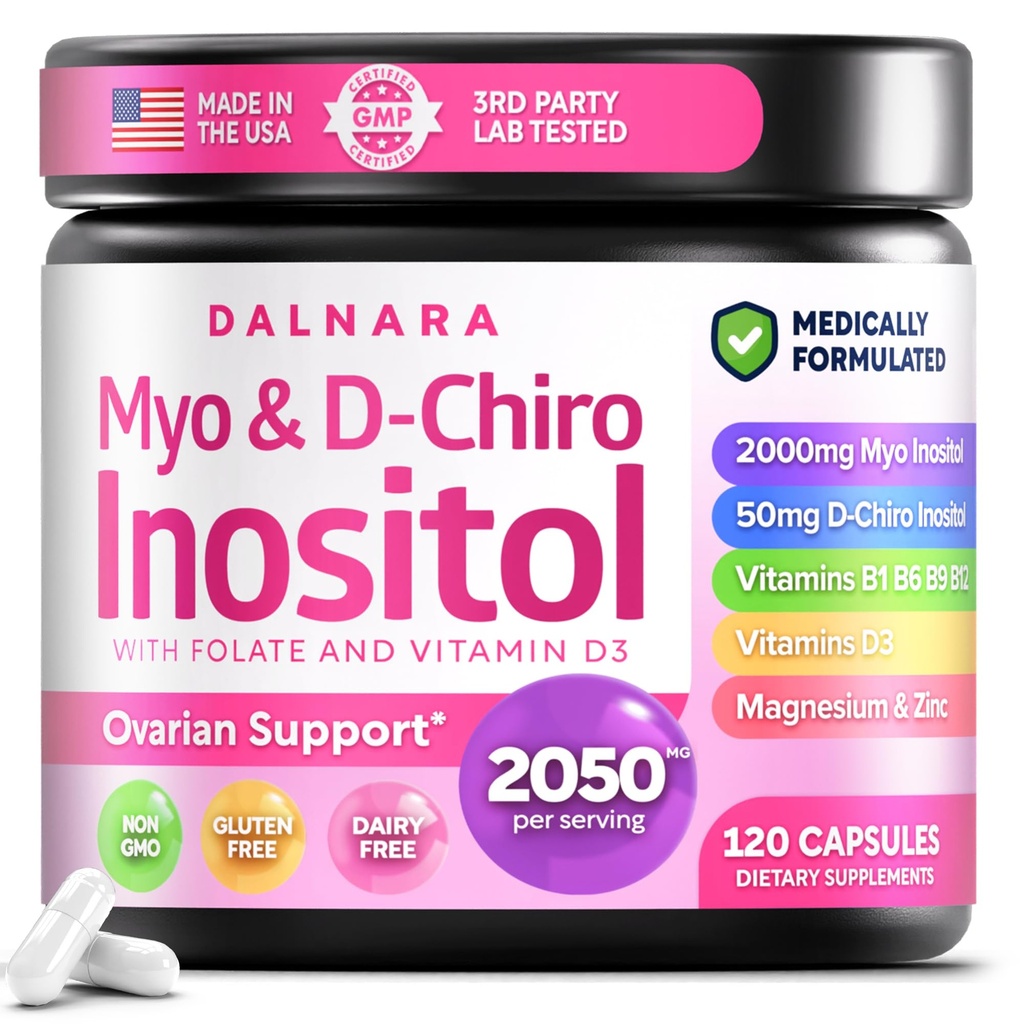 Dalnara Myo-Inositol & D-Chiro Inositol Supplement for Women - 40:1 Ratio with Folate, Vitamin D3, Magnesium & Zinc - Women's Wellness Multivitamin - 2050mg, 120 Count