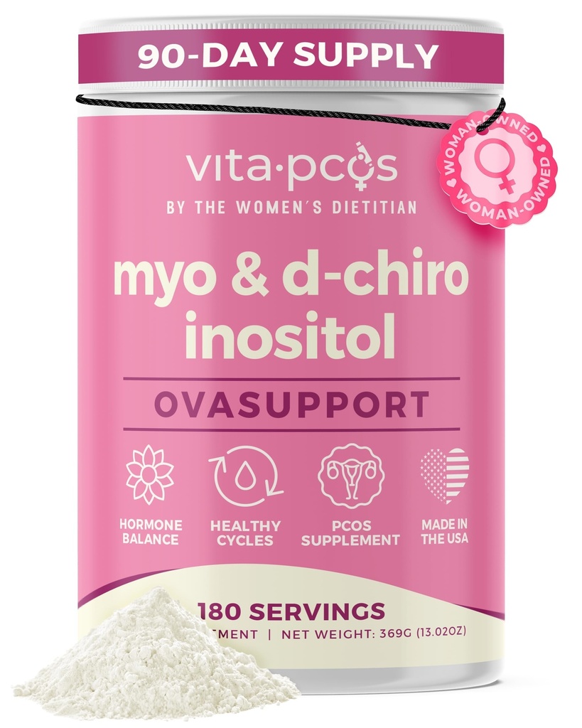 VITA-PCOS Myo-Inositol & D-Chiro Inositol Supplement for Women – 90 Day Supply, 40:1 Ratio, Myo-Inositol 2000mg & D-Chiro 50mg Per Serving, 13.02oz Unflavored Powder for Smoothies, Teas & Beverages