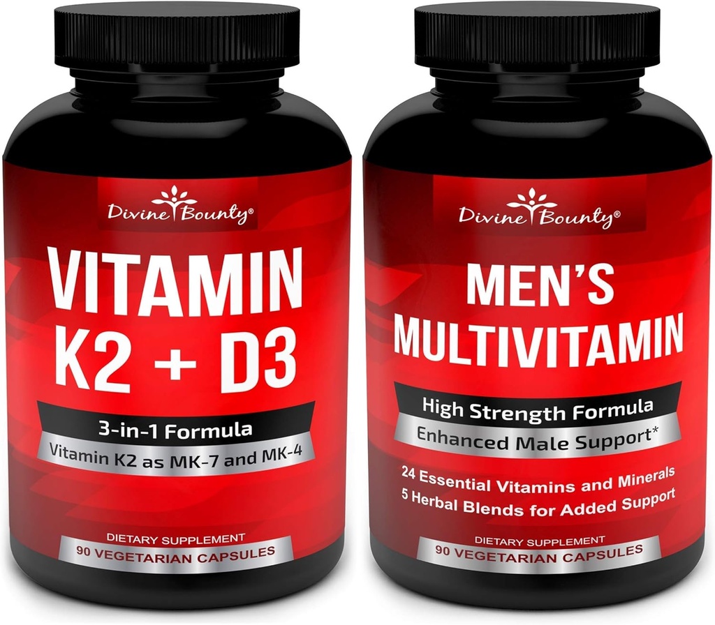 ויטמין Bunty ויטמין K2 עם D3 & Men's Multivitamin Bundle