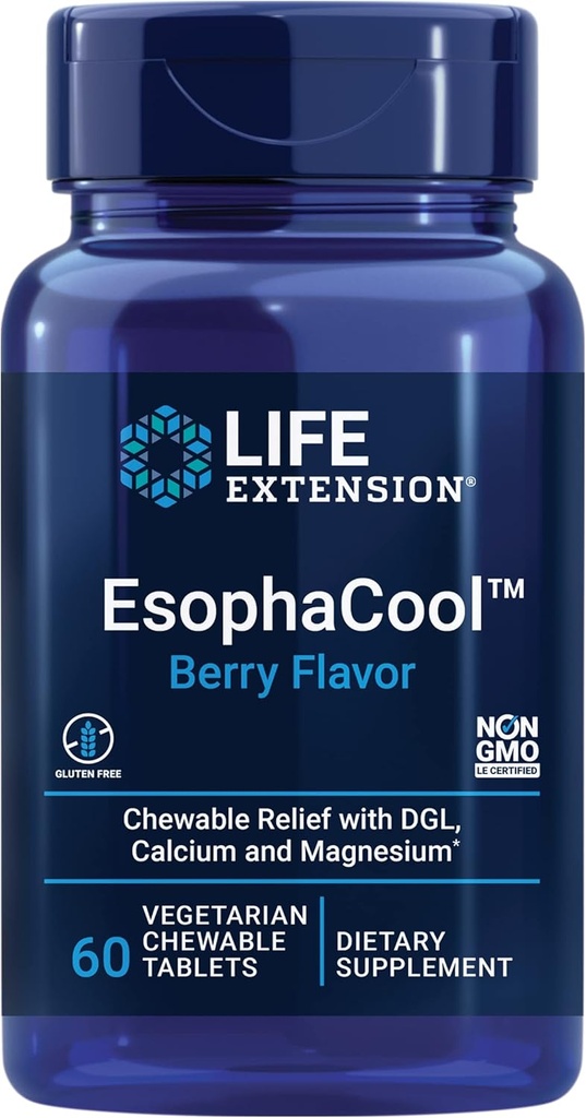 Life Extension EsophaCool - Gut Health Supplements mit Calcium, Magnesium & DGL Licorice Root Extract for Healthy Digestion Stomach Relief & PH Balance - Glutenfrei, Vegetarisch - 60 Chewable Tablets